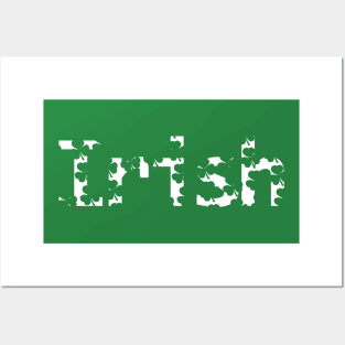 Irish White Text with Shamrock Cut Out Pattern for St Patricks Day Posters and Art